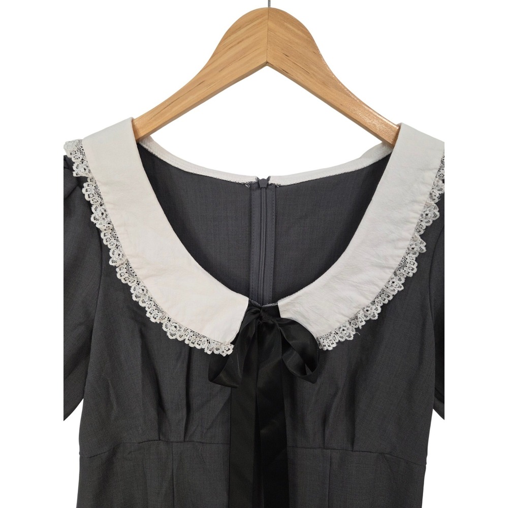 DAZY Wednesday Addams Peter Pan Collar Mini Dress Junior M Coquette Doll Gray - Picture 6 of 13